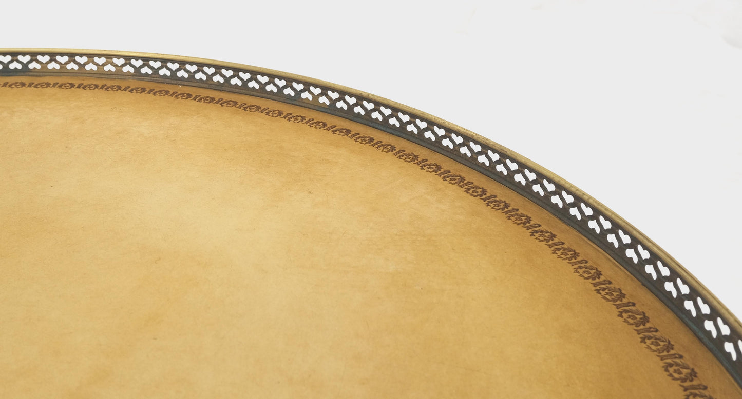 EstablishedLines Henredon Olive Green Round Leather Top Brass Gallery Drop Pull Side Table MINT!