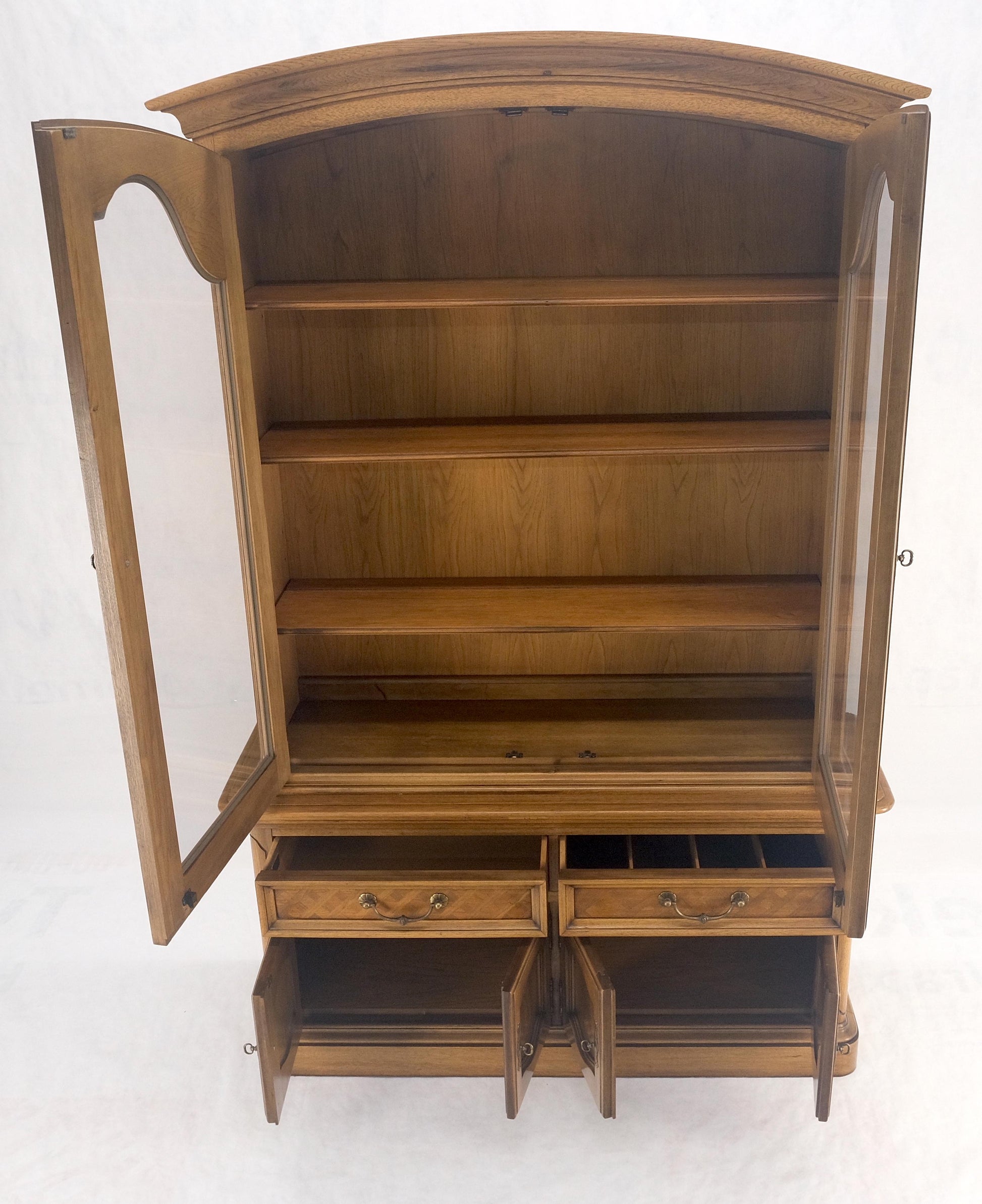 EstablishedLines Blond Wood Dome Shape Top Two Doors 54" Cupboard Breakfront Cabinet Shelf MINT