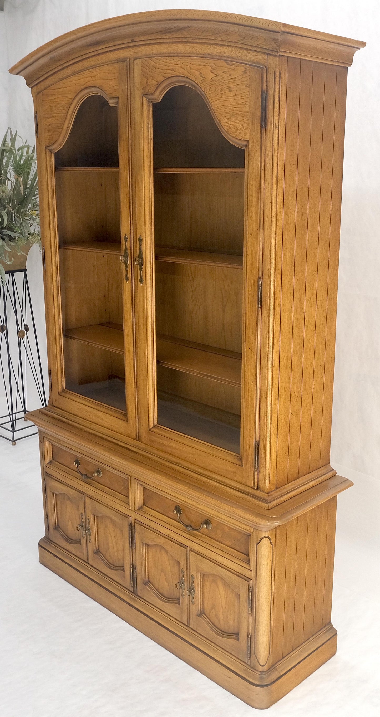 EstablishedLines Blond Wood Dome Shape Top Two Doors 54" Cupboard Breakfront Cabinet Shelf MINT