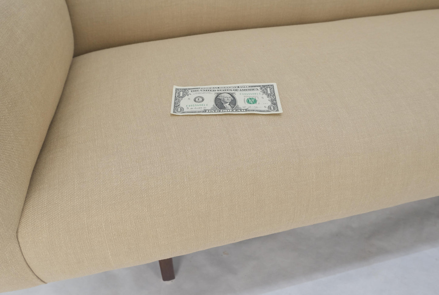 EstablishedLines Jens Risom NEW Beige Linen Upholstery Oiled Walnut Frame c1960s Sofa Couch MINT!