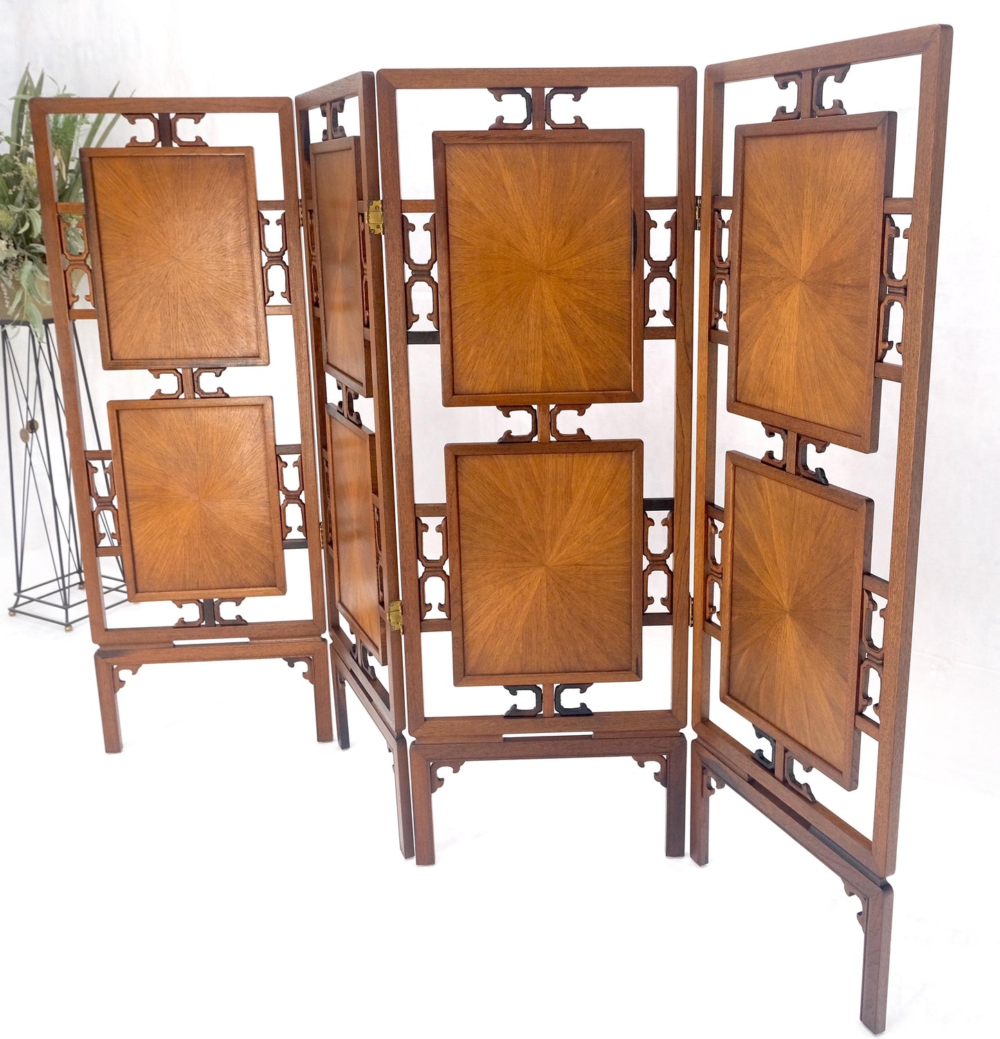 EstablishedLines Very Fine Mid Century Modern Teak 4 Panel Decorative Screen Room Divider MINT