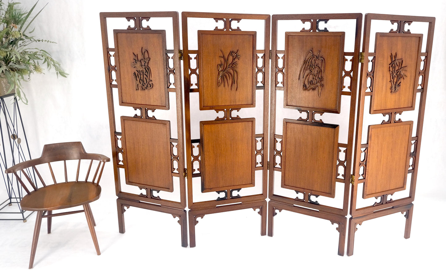 EstablishedLines Very Fine Mid Century Modern Teak 4 Panel Decorative Screen Room Divider MINT