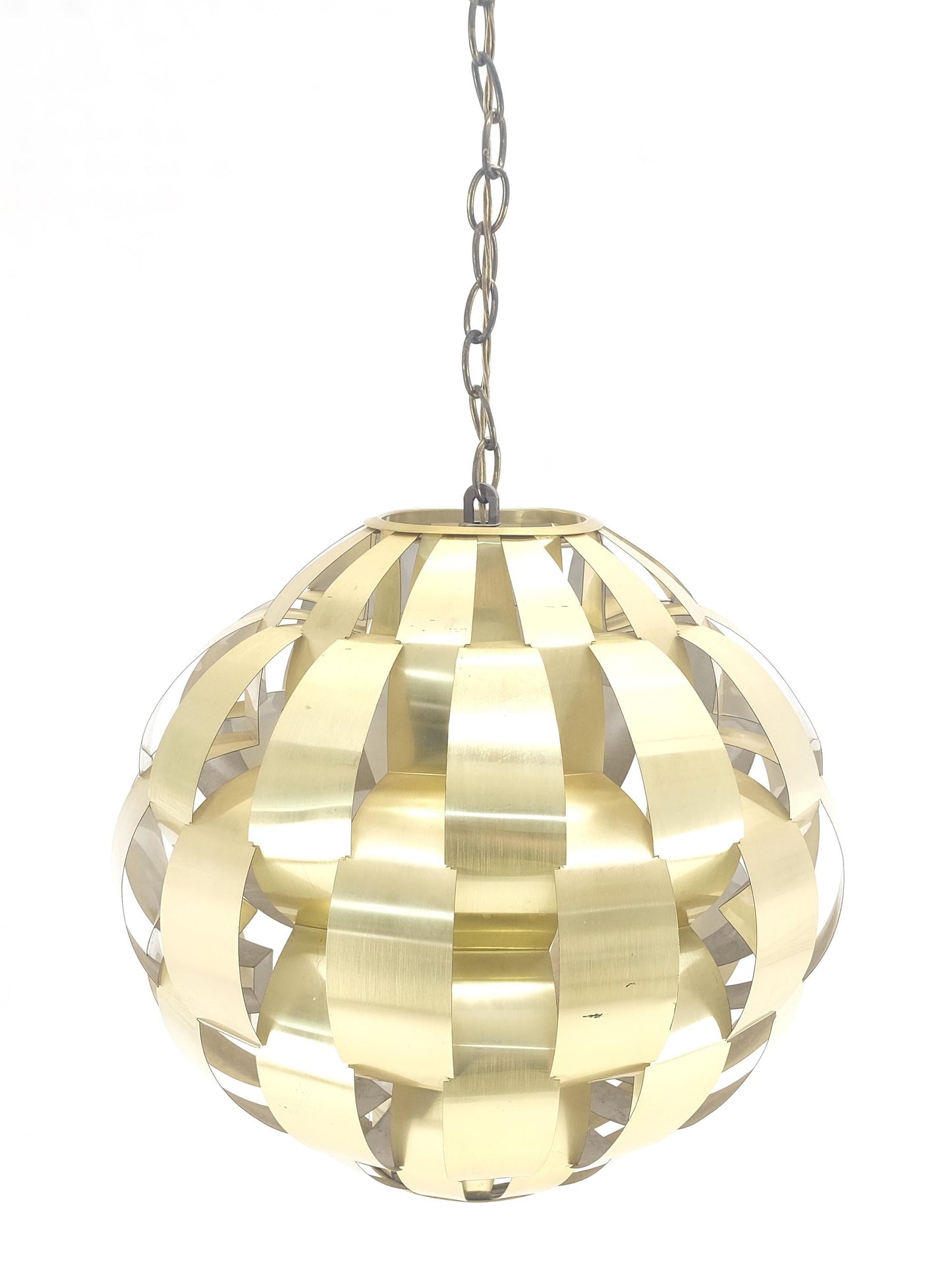 EstablishedLines Max Sauze Brass Ribbon Mid Century Modern Light Fixture Chandelier Pendant