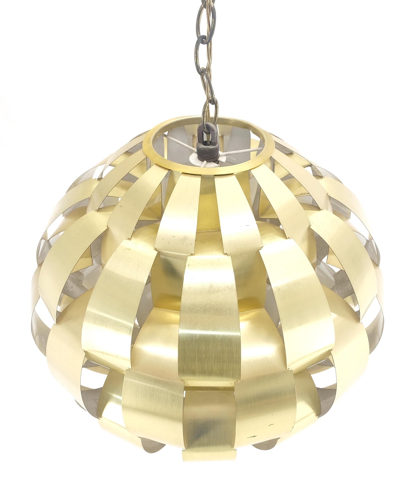 EstablishedLines Max Sauze Brass Ribbon Mid Century Modern Light Fixture Chandelier Pendant