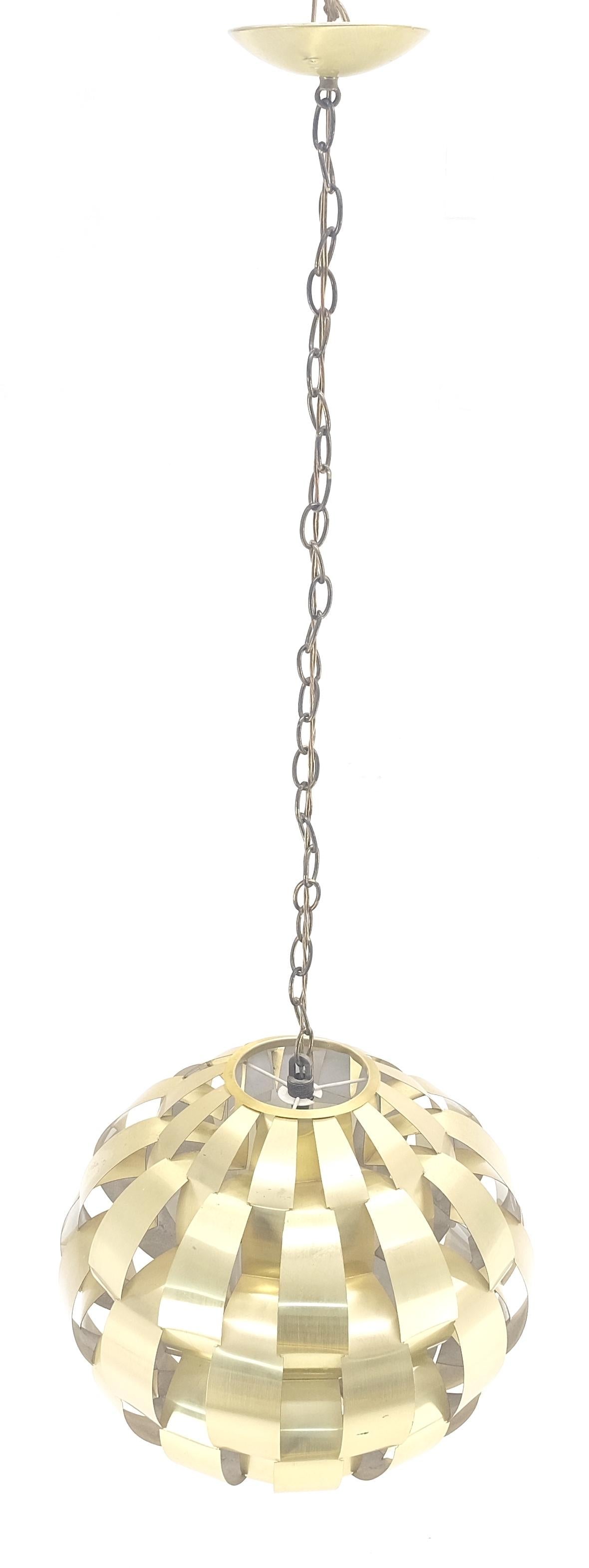 EstablishedLines Max Sauze Brass Ribbon Mid Century Modern Light Fixture Chandelier Pendant