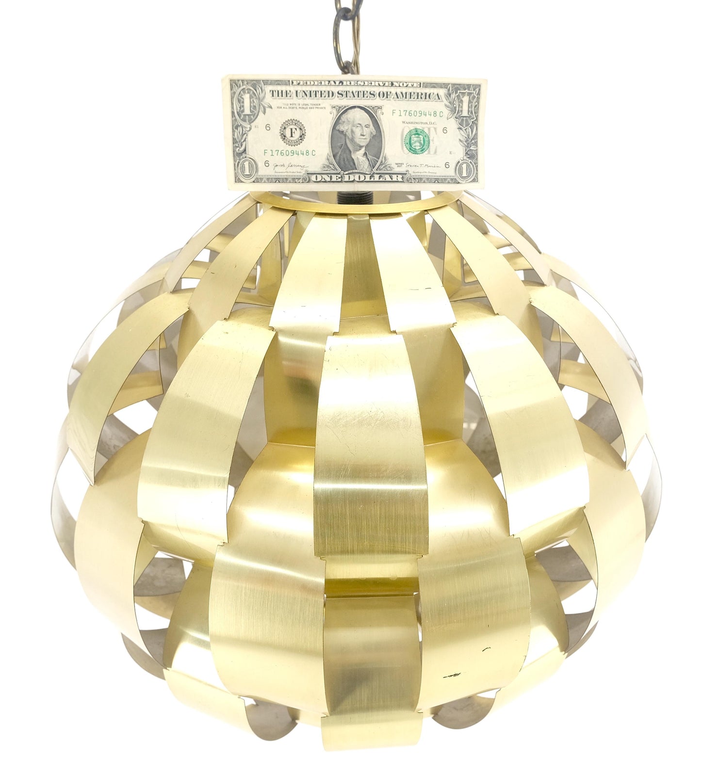 EstablishedLines Max Sauze Brass Ribbon Mid Century Modern Light Fixture Chandelier Pendant