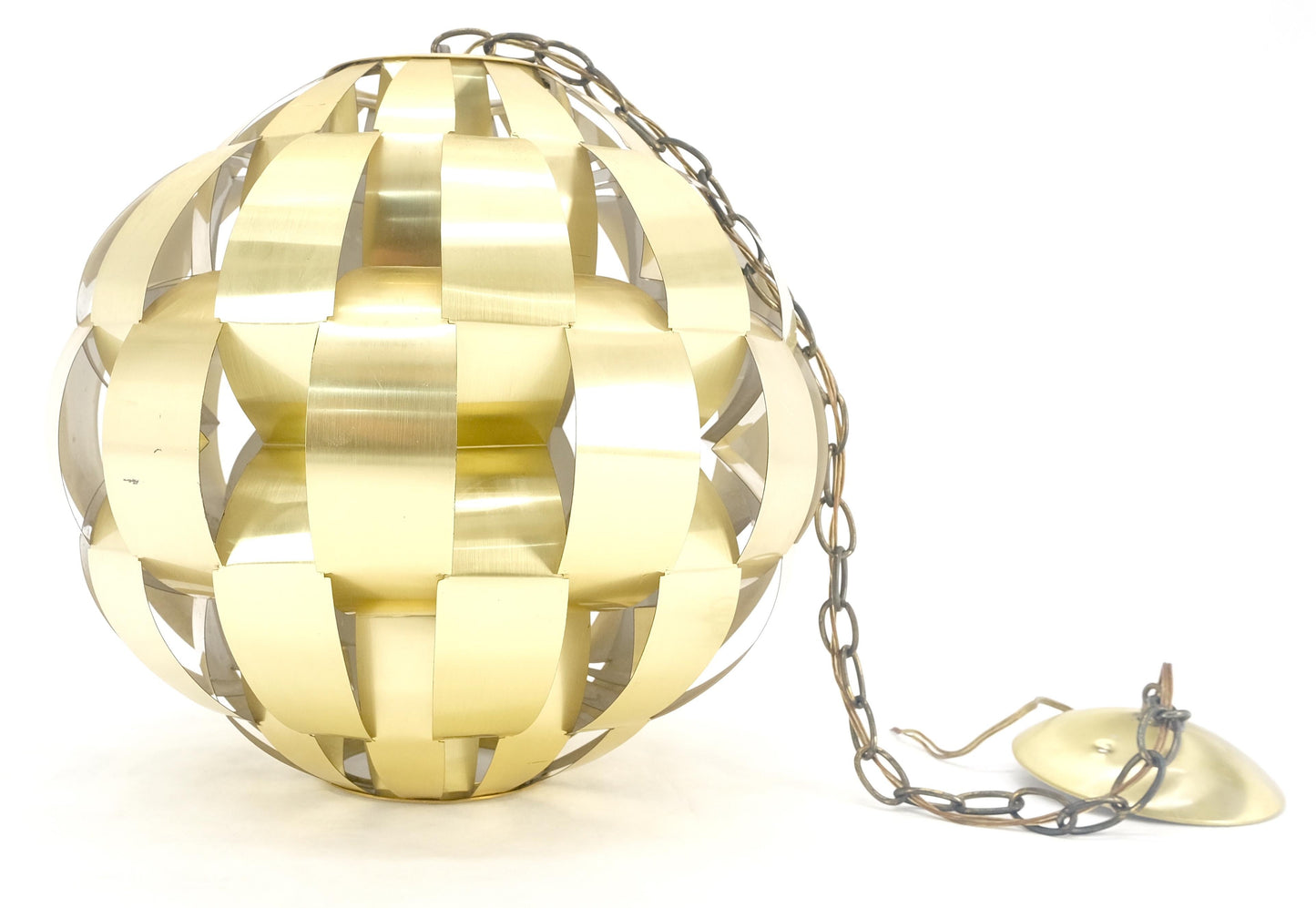 EstablishedLines Max Sauze Brass Ribbon Mid Century Modern Light Fixture Chandelier Pendant