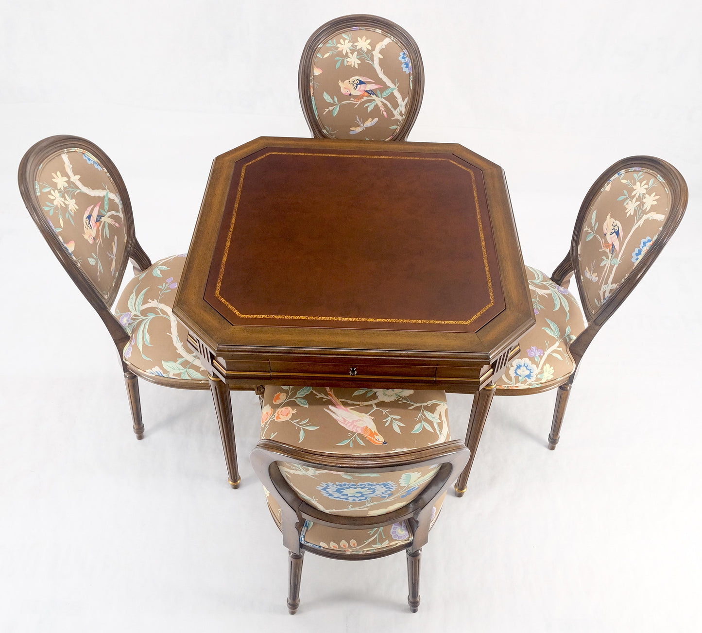 EstablishedLines Tolled Leather Top Game Table 4 New Upholstery French Matching Dining Chair MINT