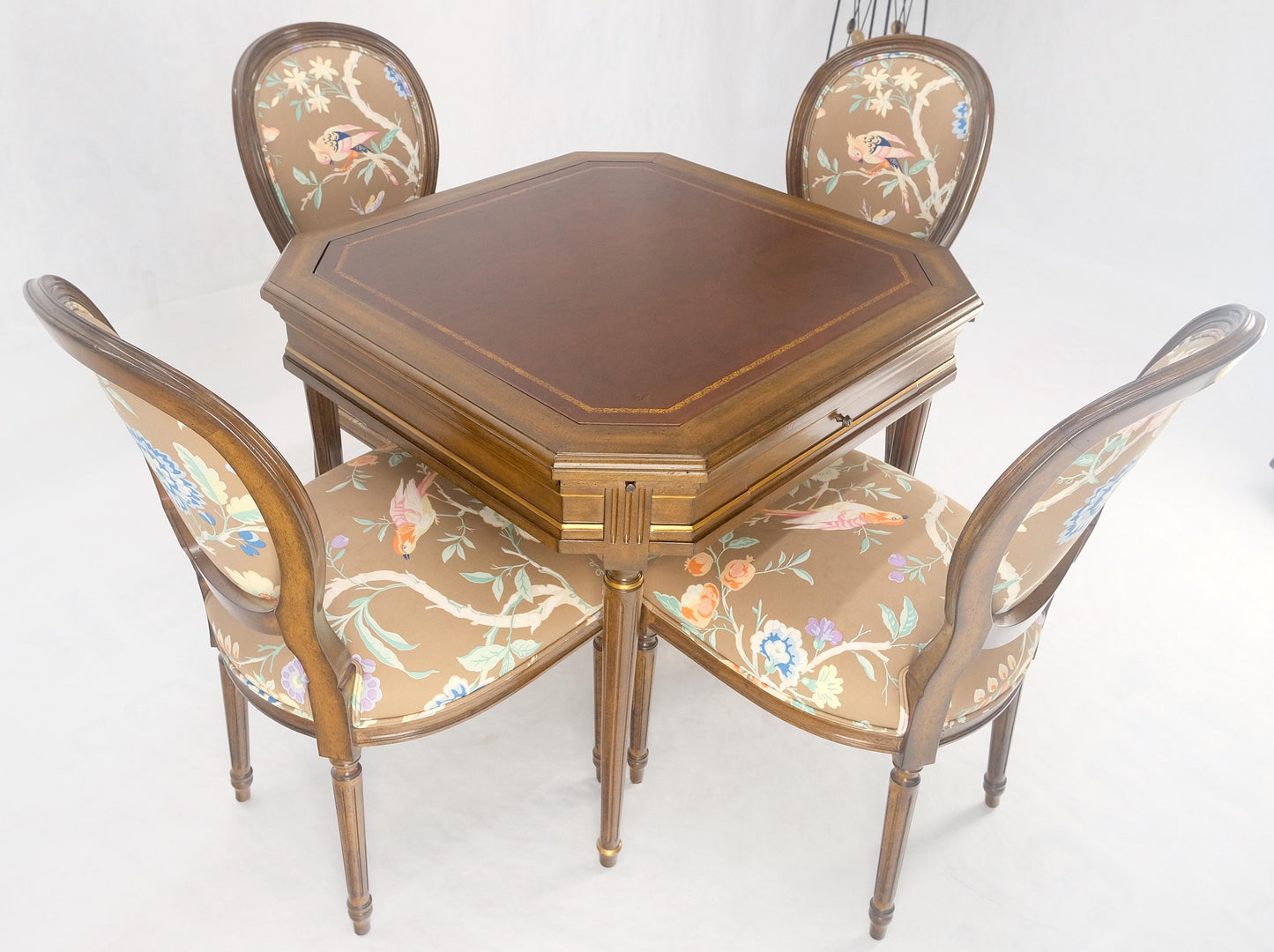 EstablishedLines Tolled Leather Top Game Table 4 New Upholstery French Matching Dining Chair MINT