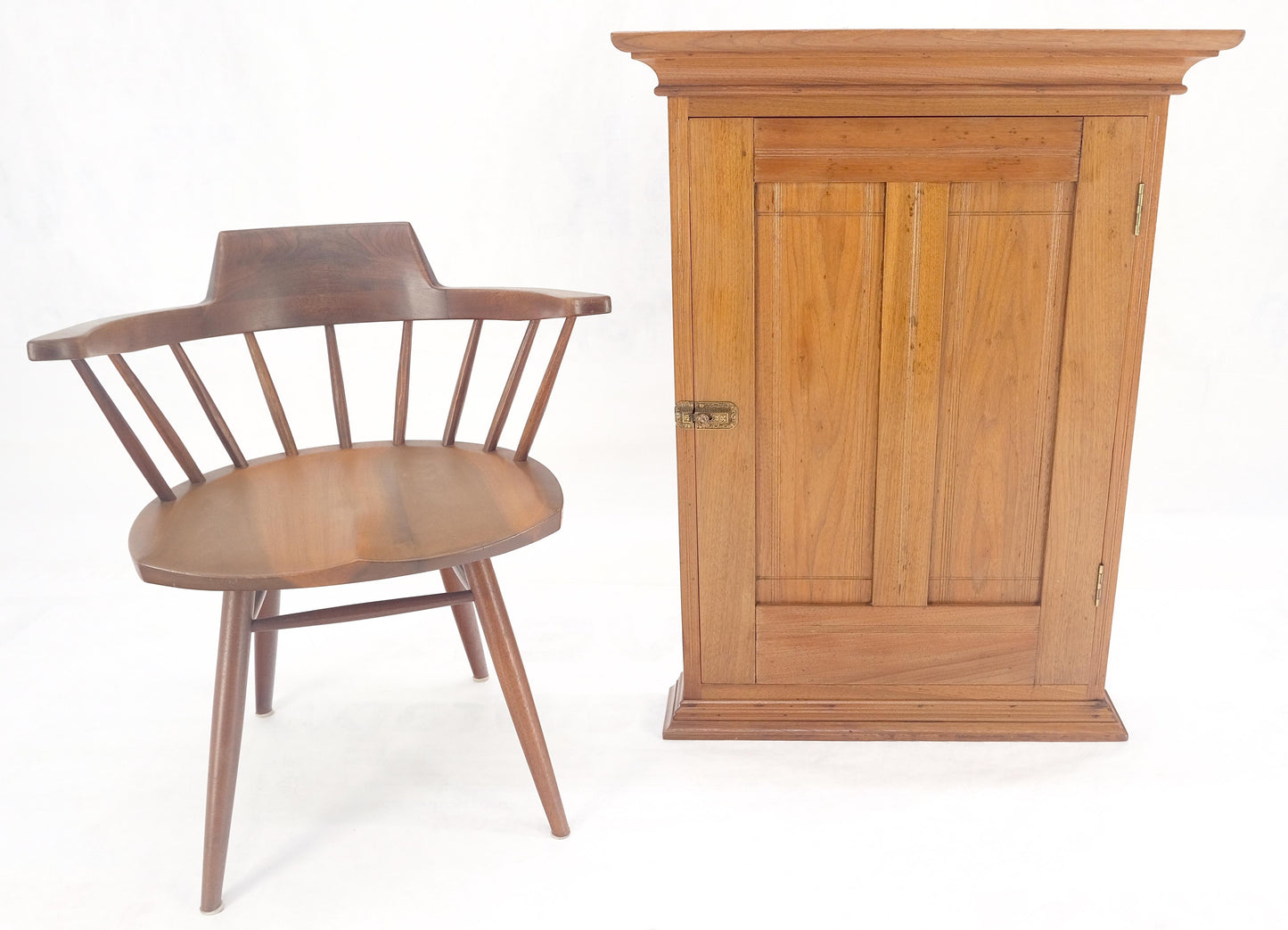 EstablishedLines Victorian Solid Walnut Hanging Flat Wall Cabinet for Keys Crown Top MINT