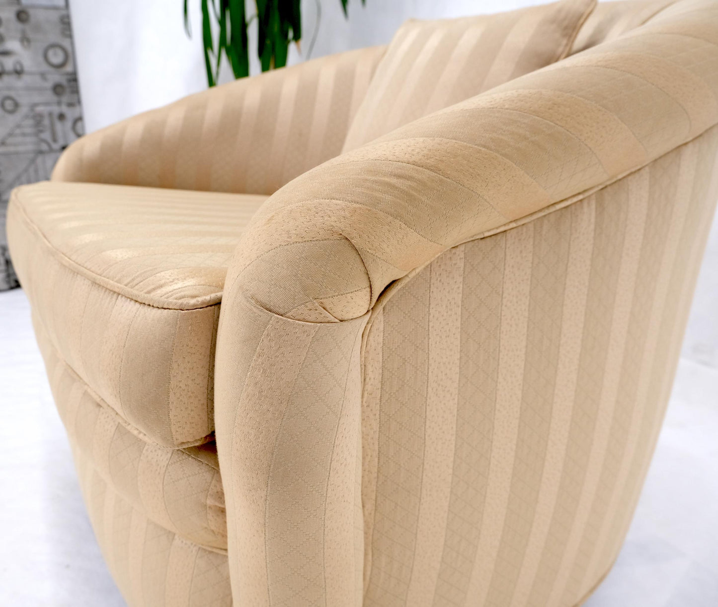 EstablishedLines Barrel Back Striped Upholstery Swivel Lounge Chair Milo Baughman