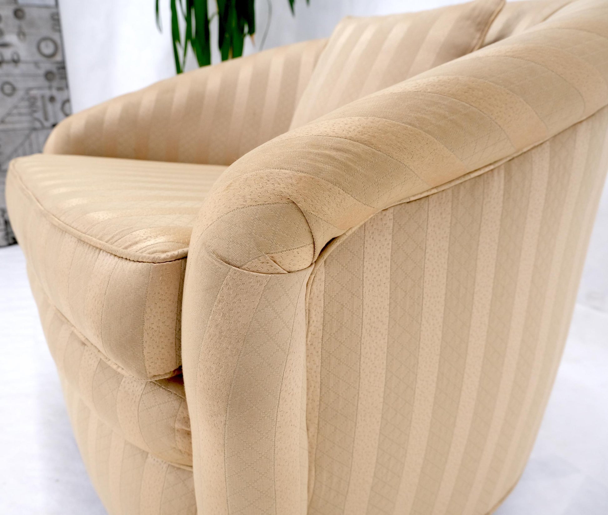EstablishedLines Barrel Back Striped Upholstery Swivel Lounge Chair Milo Baughman