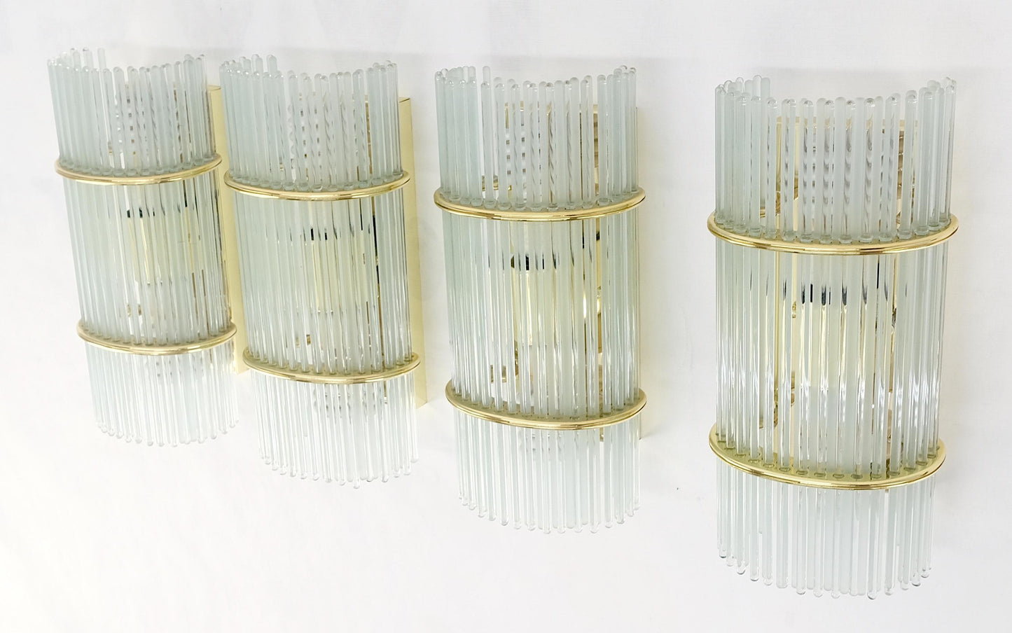 EstablishedLines Set of 4 Italian Brass & Glass Rods Prisms Wall Sconces Light Fixtures MINT