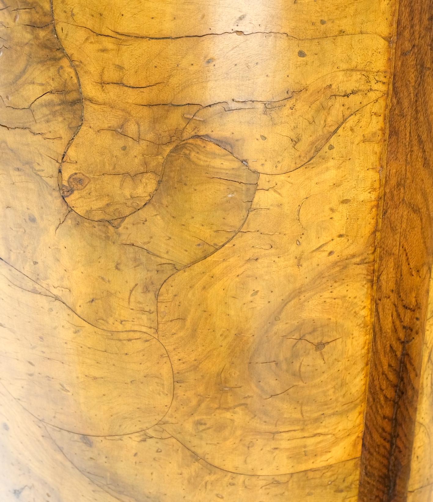 EstablishedLines Cylinder Drum Shape 4 Drawers Italian Burl Olive Wood Small Dresser Stand Table