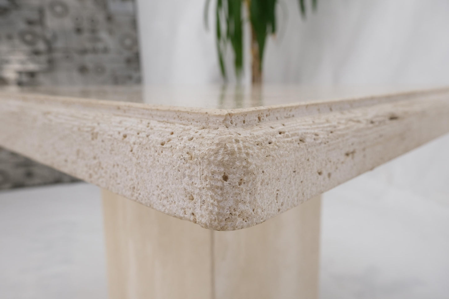 EstablishedLines Travertine Square Pedestal Base Coffee Side Occasional Lamp Table