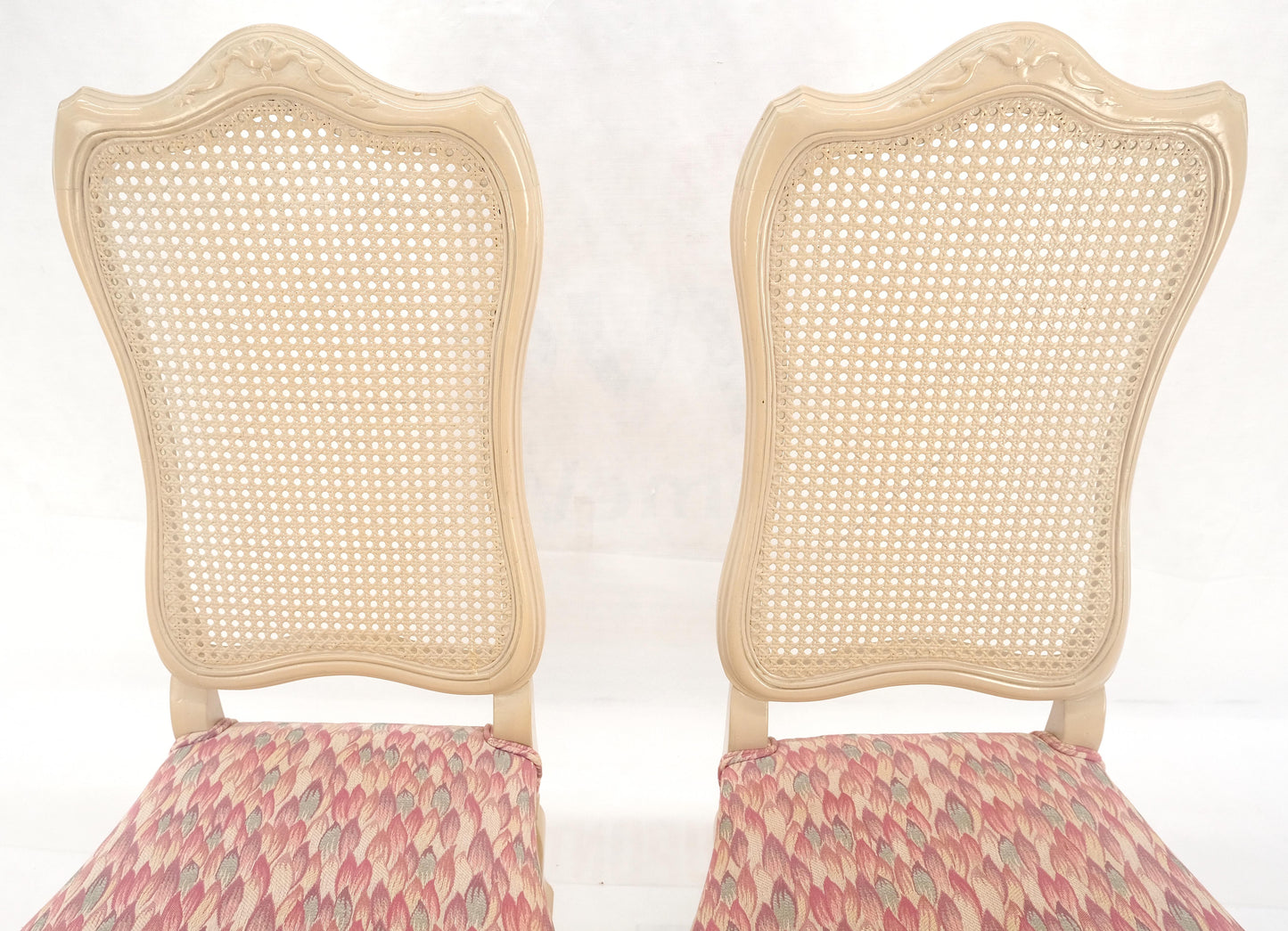 EstablishedLines Set 6 Tall Back Thick Cream Lacquer Carved French Dining Chairs Stretchers MINT