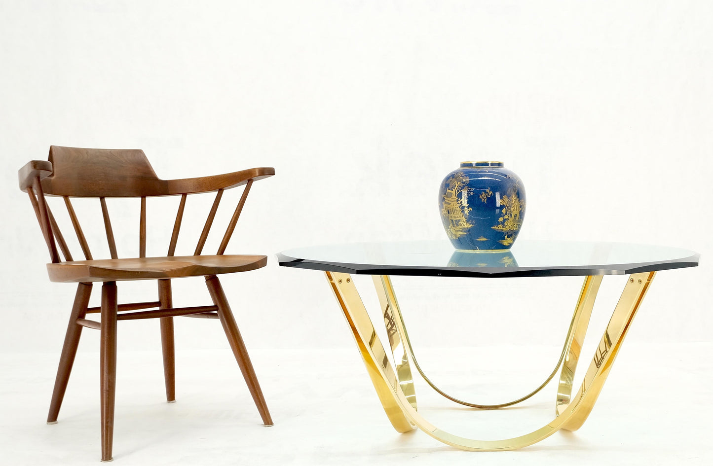 EstablishedLines Roger Sprunger for Dunbar Mid-Century Modern Brass Glass Coffee Table Clean!