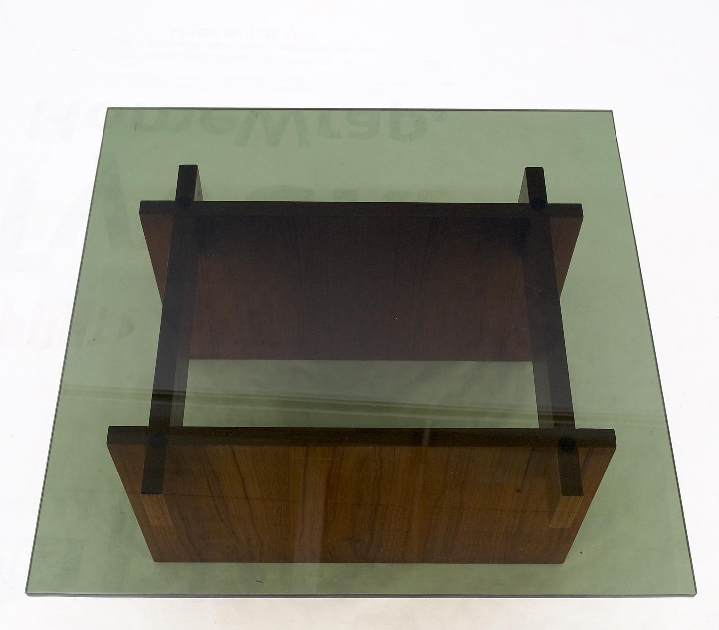 EstablishedLines Danish Mid-Century Modern Teak Smoked Glass Square Coffee Table MINT!