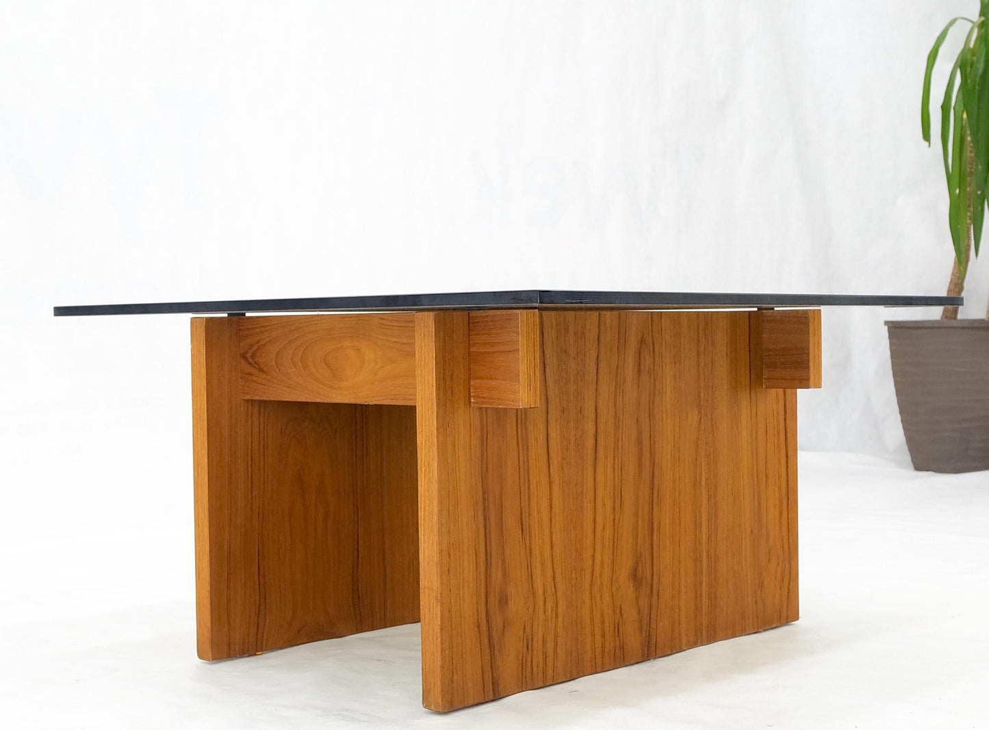 EstablishedLines Danish Mid-Century Modern Teak Smoked Glass Square Coffee Table MINT!