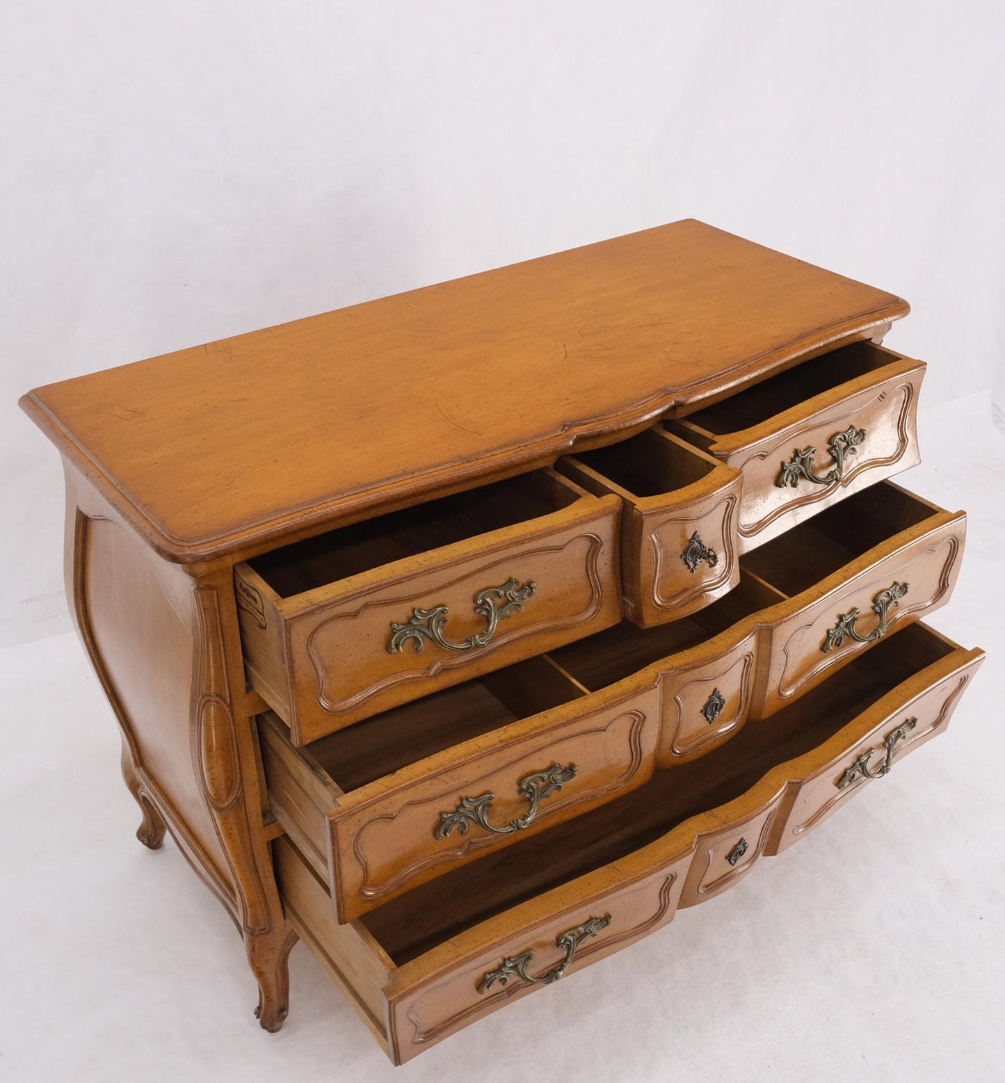 EstablishedLines Country French Bombay Shape Massive Solid Wood Three Drawers Dresser Chest