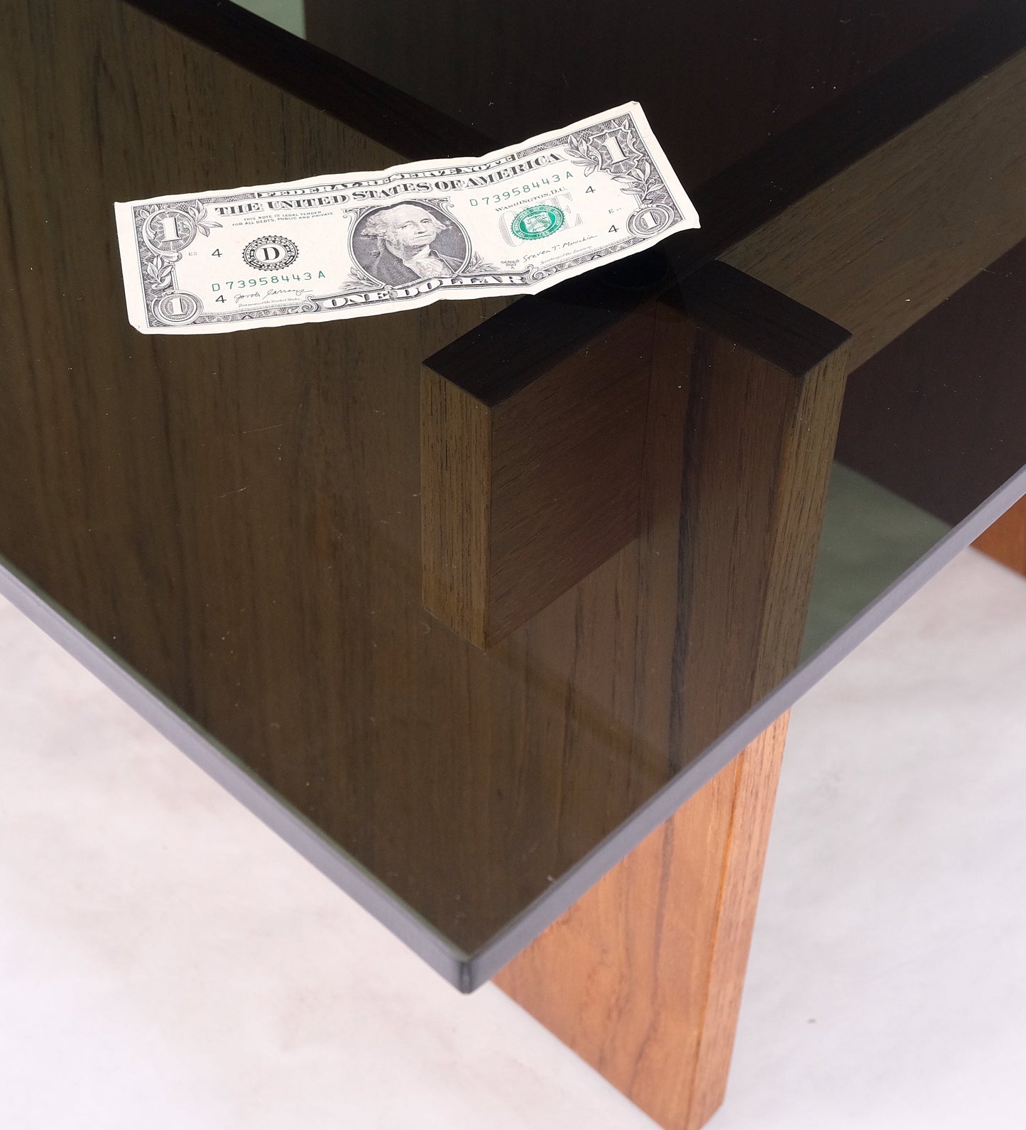 EstablishedLines Danish Mid-Century Modern Teak Smoked Glass Square Coffee Table MINT!