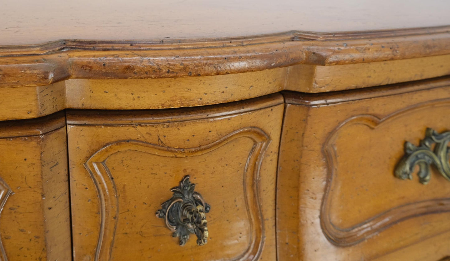 EstablishedLines Country French Bombay Shape Massive Solid Wood Three Drawers Dresser Chest