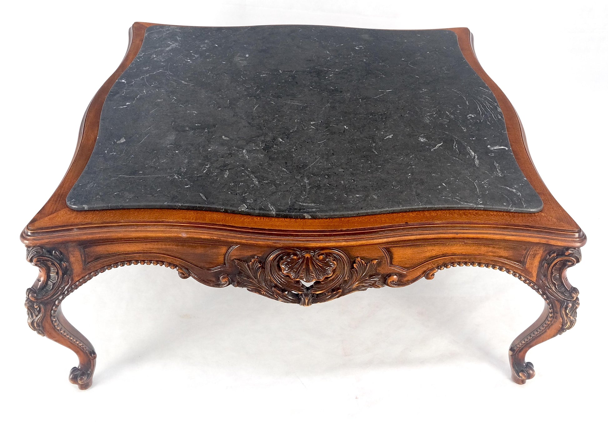 EstablishedLines Fine Carved Regency Revival French Black Marble Top Square Coffee Table MINT!