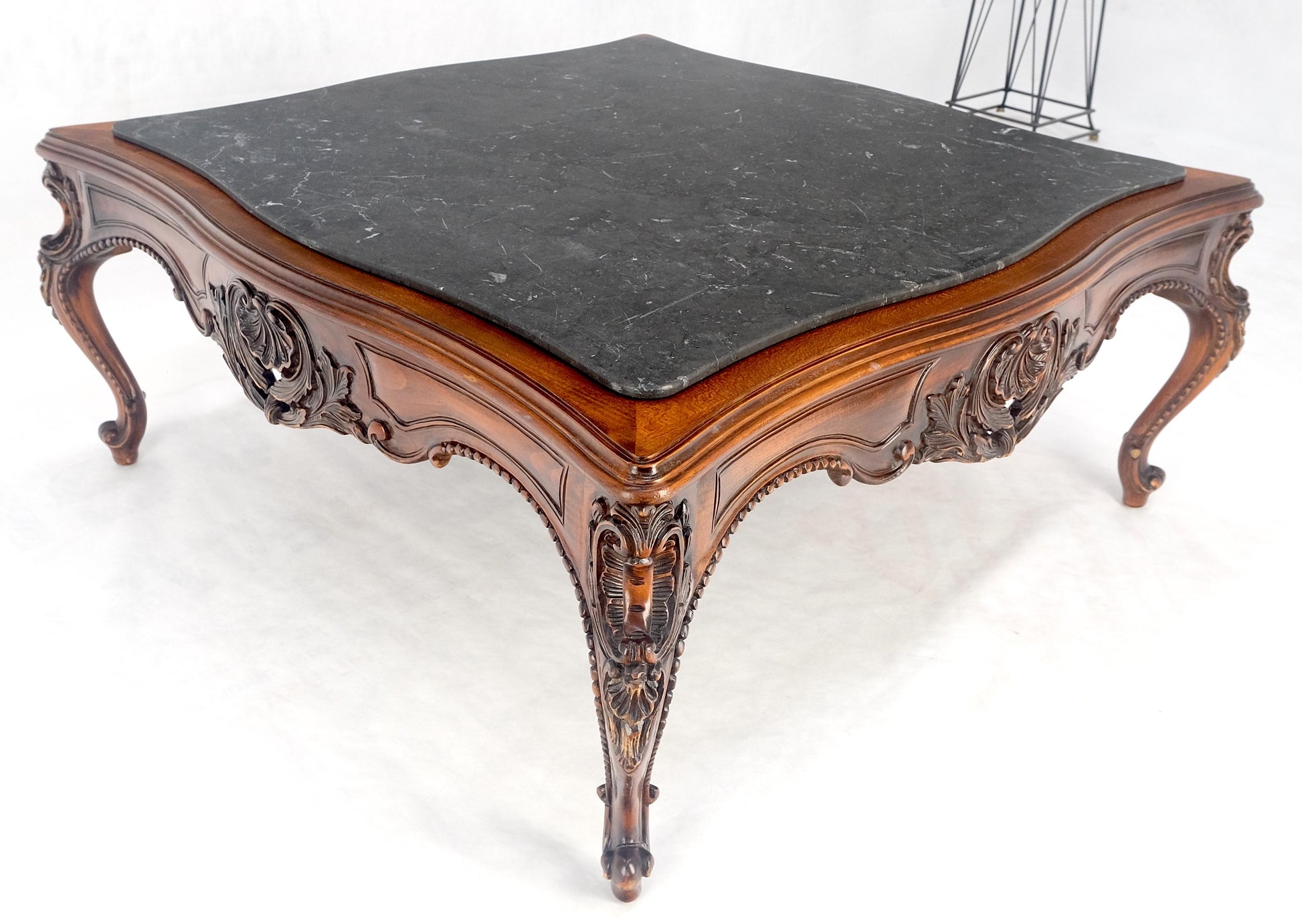 EstablishedLines Fine Carved Regency Revival French Black Marble Top Square Coffee Table MINT!