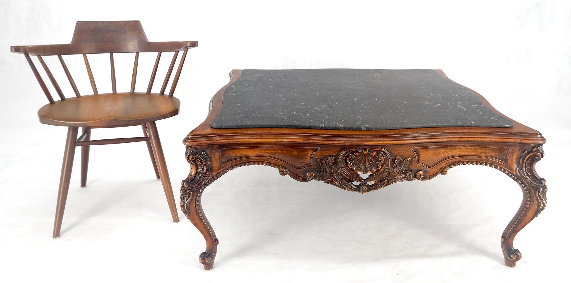 EstablishedLines Fine Carved Regency Revival French Black Marble Top Square Coffee Table MINT!