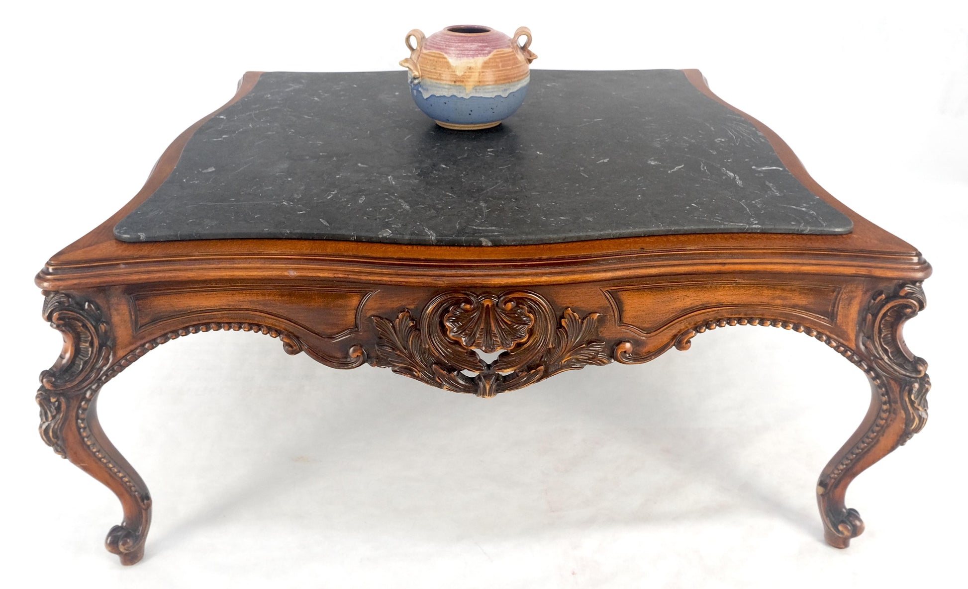 EstablishedLines Fine Carved Regency Revival French Black Marble Top Square Coffee Table MINT!