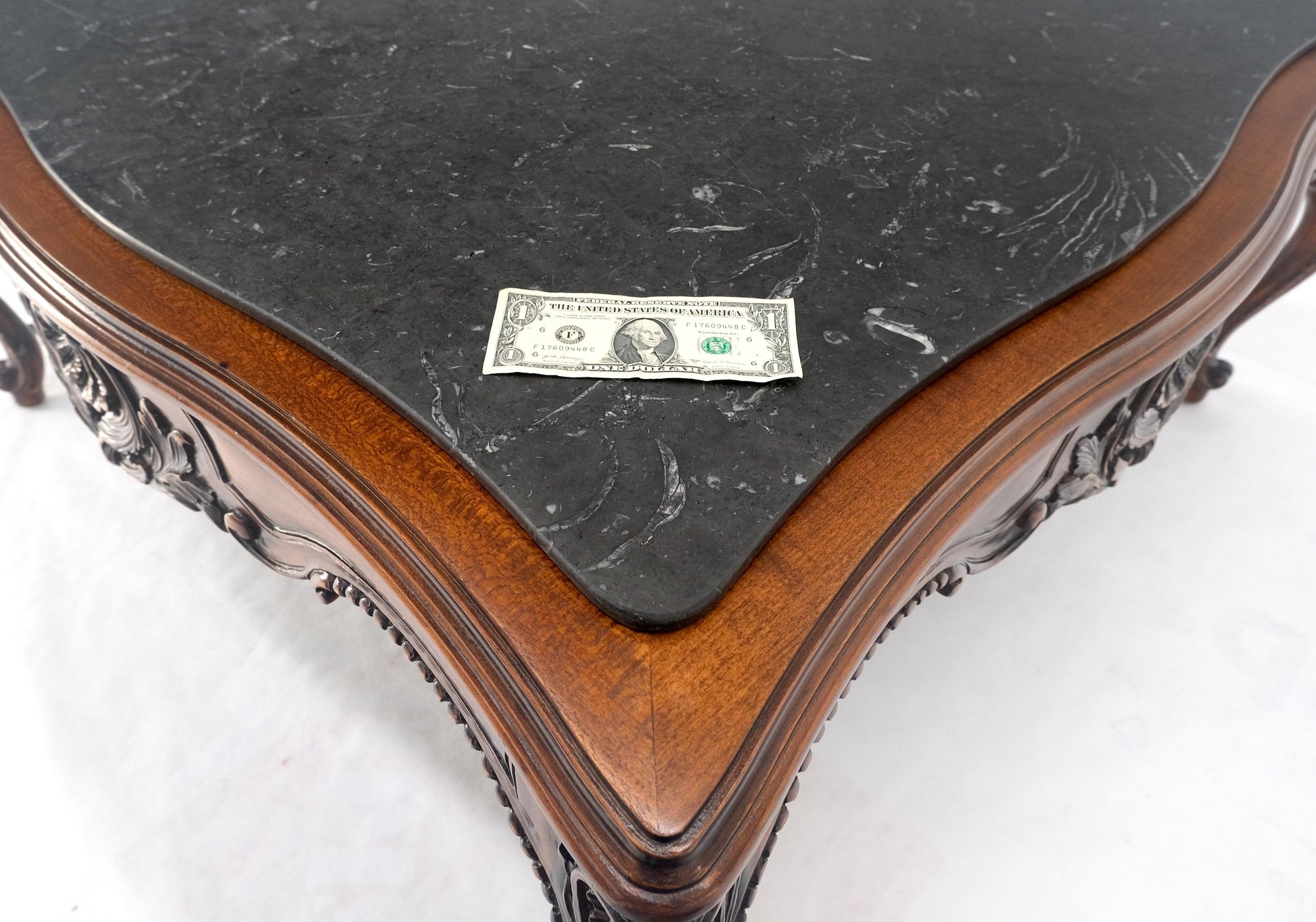 EstablishedLines Fine Carved Regency Revival French Black Marble Top Square Coffee Table MINT!