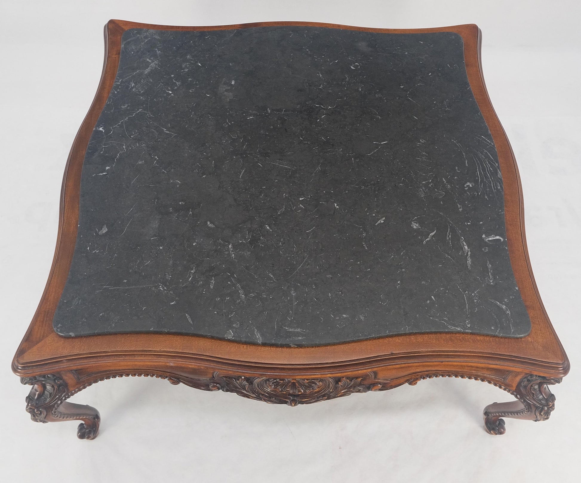 EstablishedLines Fine Carved Regency Revival French Black Marble Top Square Coffee Table MINT!