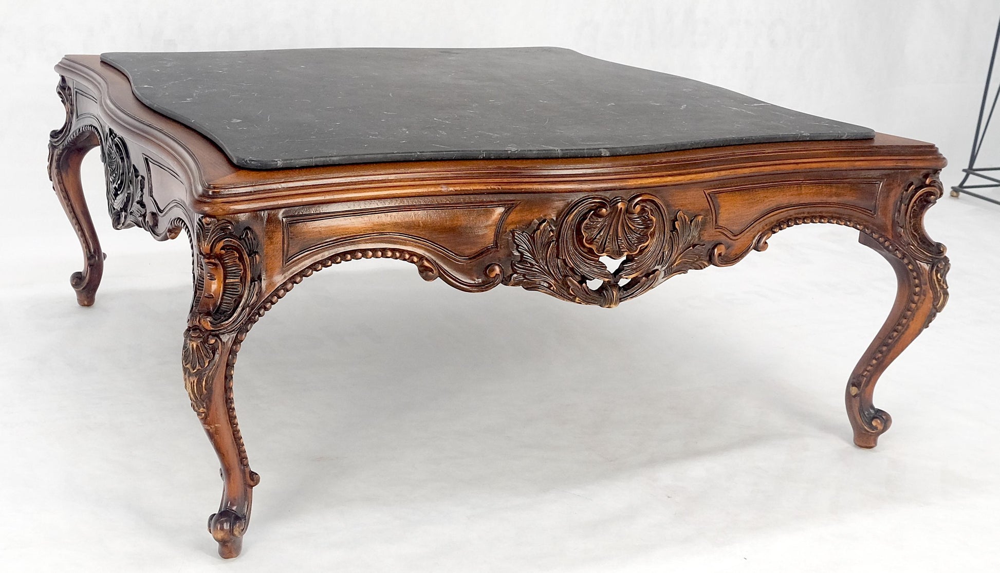 EstablishedLines Fine Carved Regency Revival French Black Marble Top Square Coffee Table MINT!