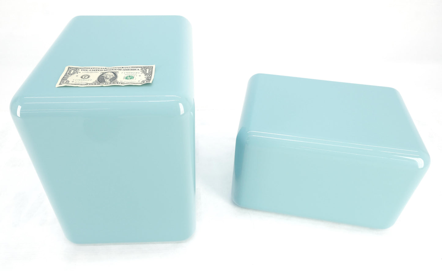 EstablishedLines Non Matching Pair Rounded Edges and Corners Thick Enamel Finish Side End Tables