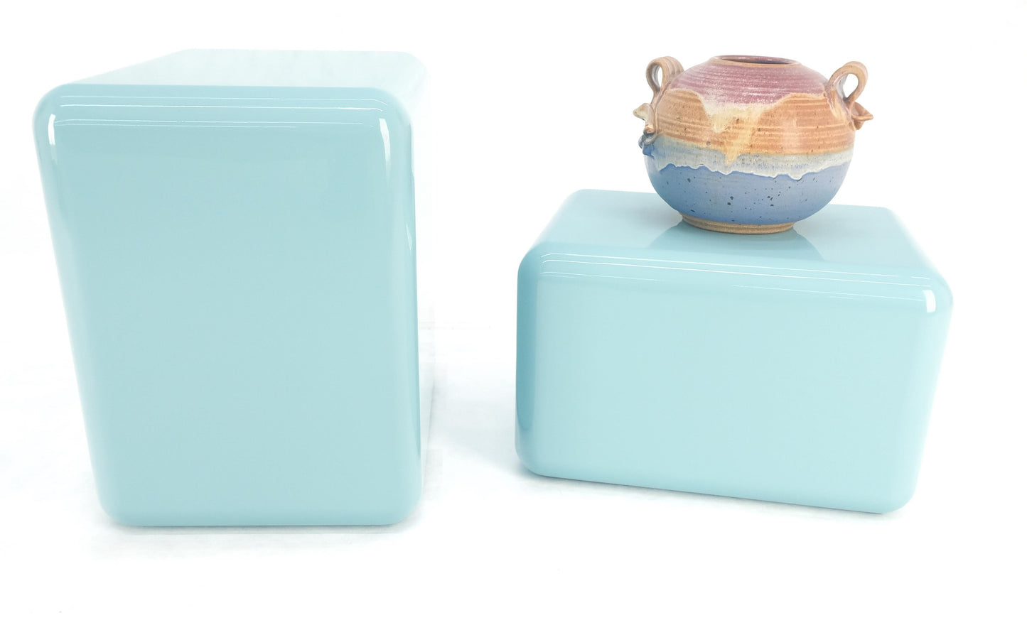 EstablishedLines Non Matching Pair Rounded Edges and Corners Thick Enamel Finish Side End Tables