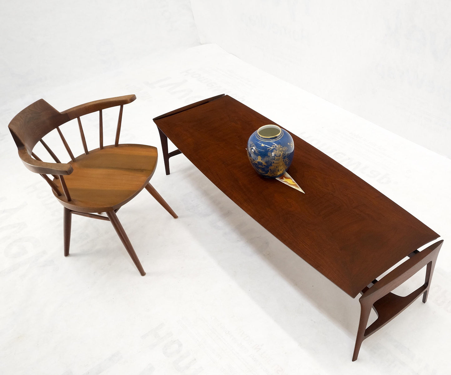 EstablishedLines Oiled Walnut Tile Insert Floating Top Mid-Century Long Surfboard Coffee Table