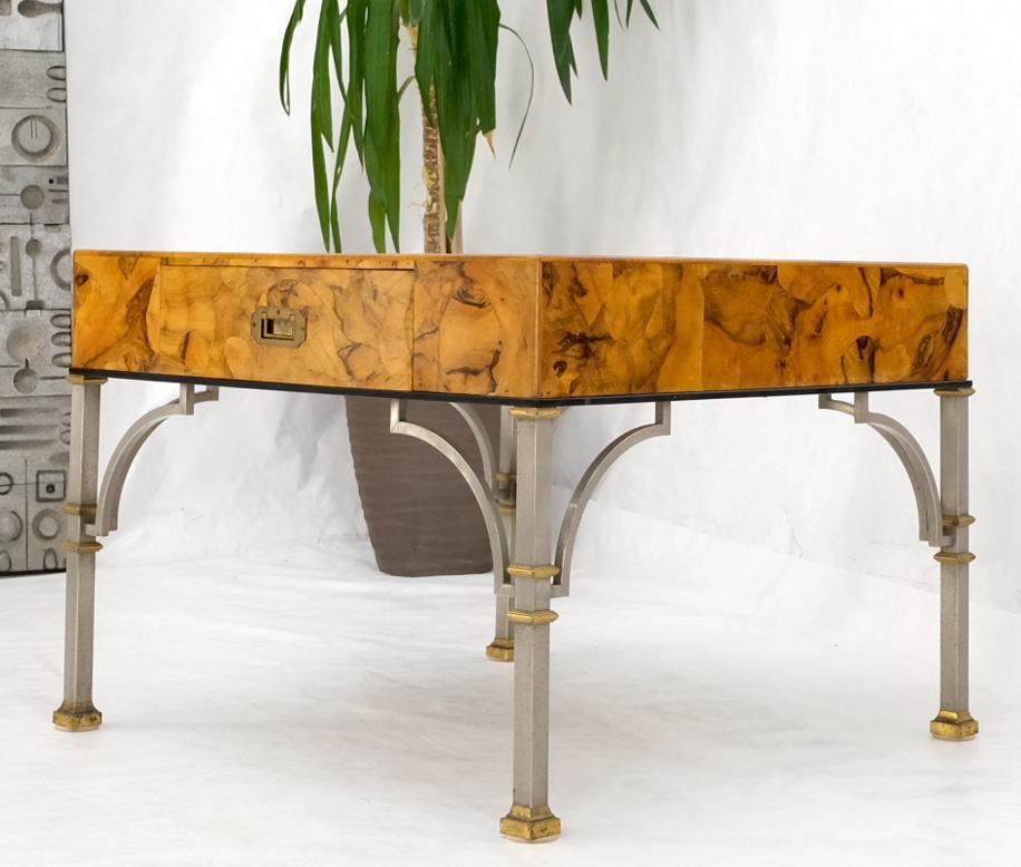 EstablishedLines Square Burl Olive Wood Campaign Style Pull One Drawer Large End Side Table