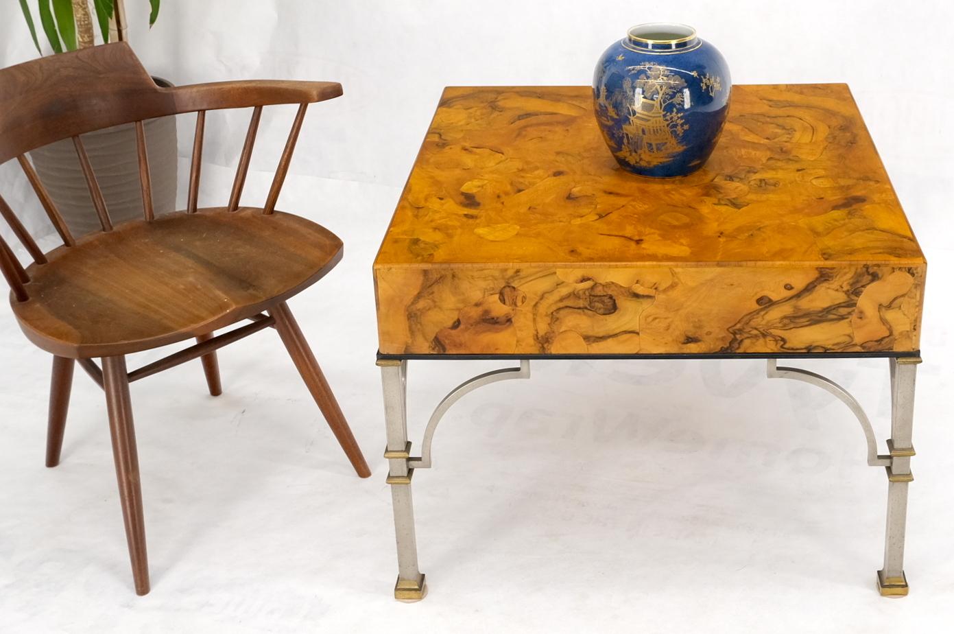 EstablishedLines Square Burl Olive Wood Campaign Style Pull One Drawer Large End Side Table