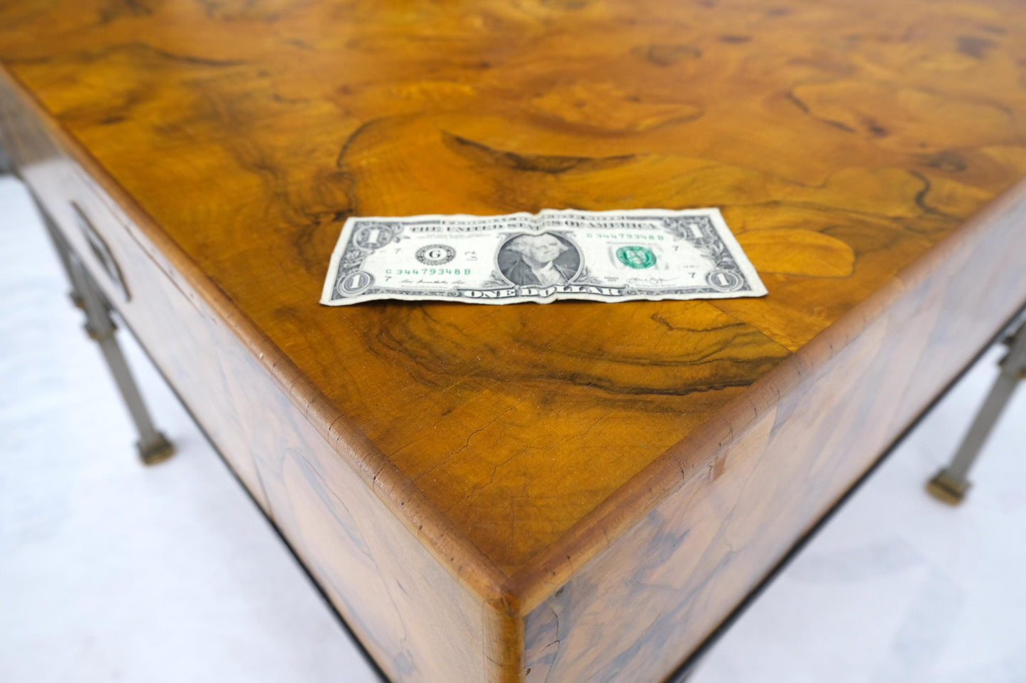 EstablishedLines Square Burl Olive Wood Campaign Style Pull One Drawer Large End Side Table