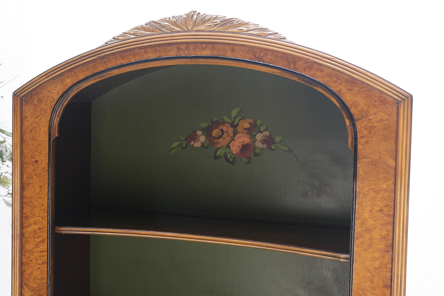 EstablishedLines Berkey & Gay Painted Decorated Petit Secretary Display Cabinet with Shelves Burl