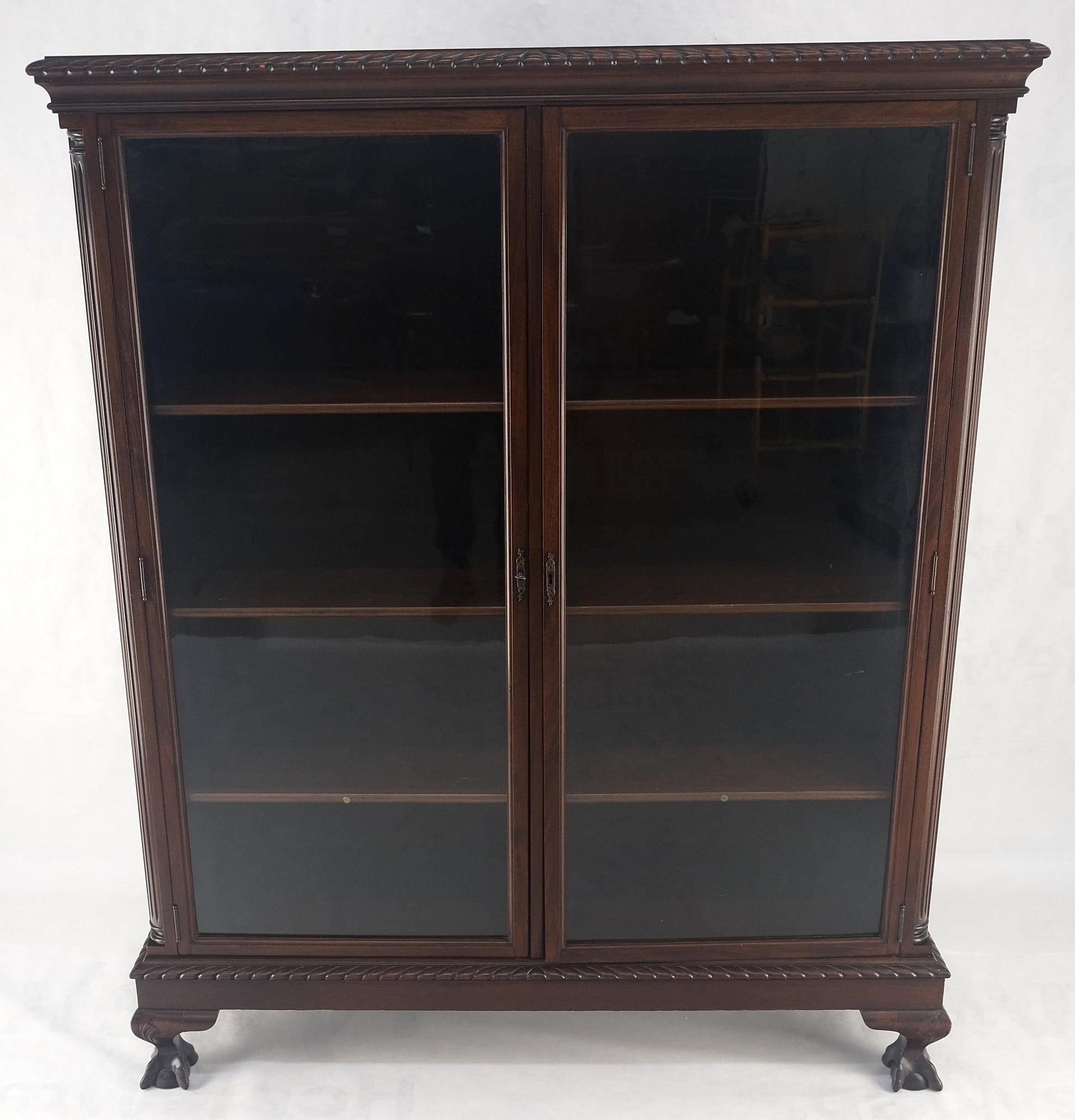 EstablishedLines Mahogany 2 Door Chippendale Style Carved Ball & Claw Feet Rope Edge Bookcase