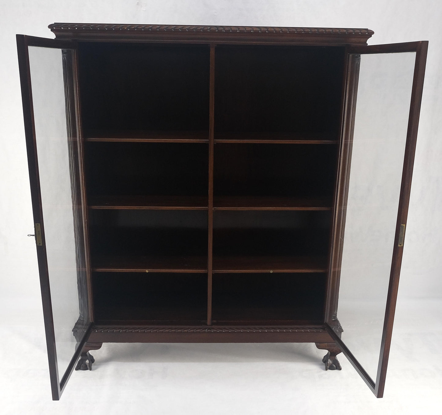 EstablishedLines Mahogany 2 Door Chippendale Style Carved Ball & Claw Feet Rope Edge Bookcase