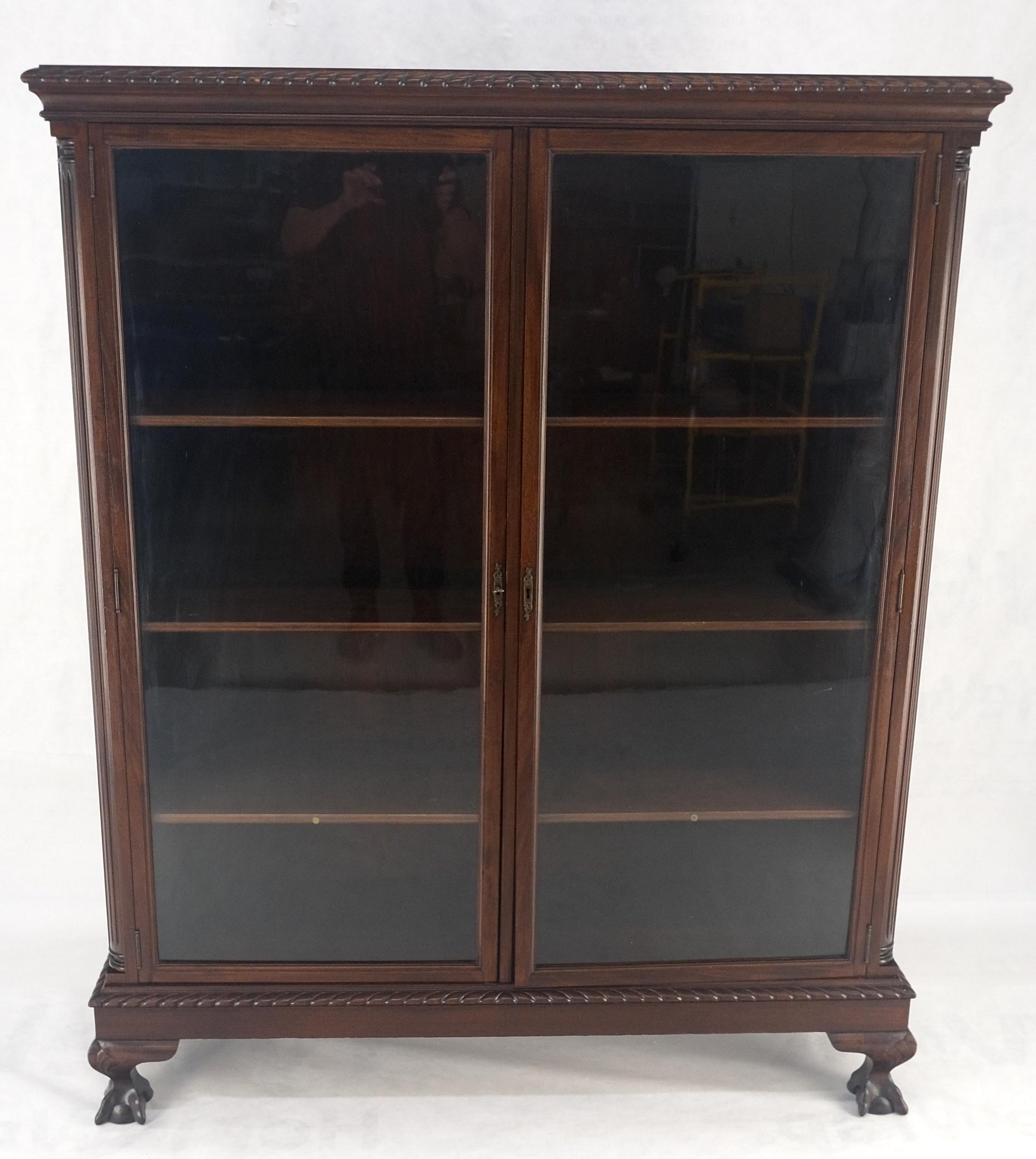EstablishedLines Mahogany 2 Door Chippendale Style Carved Ball & Claw Feet Rope Edge Bookcase