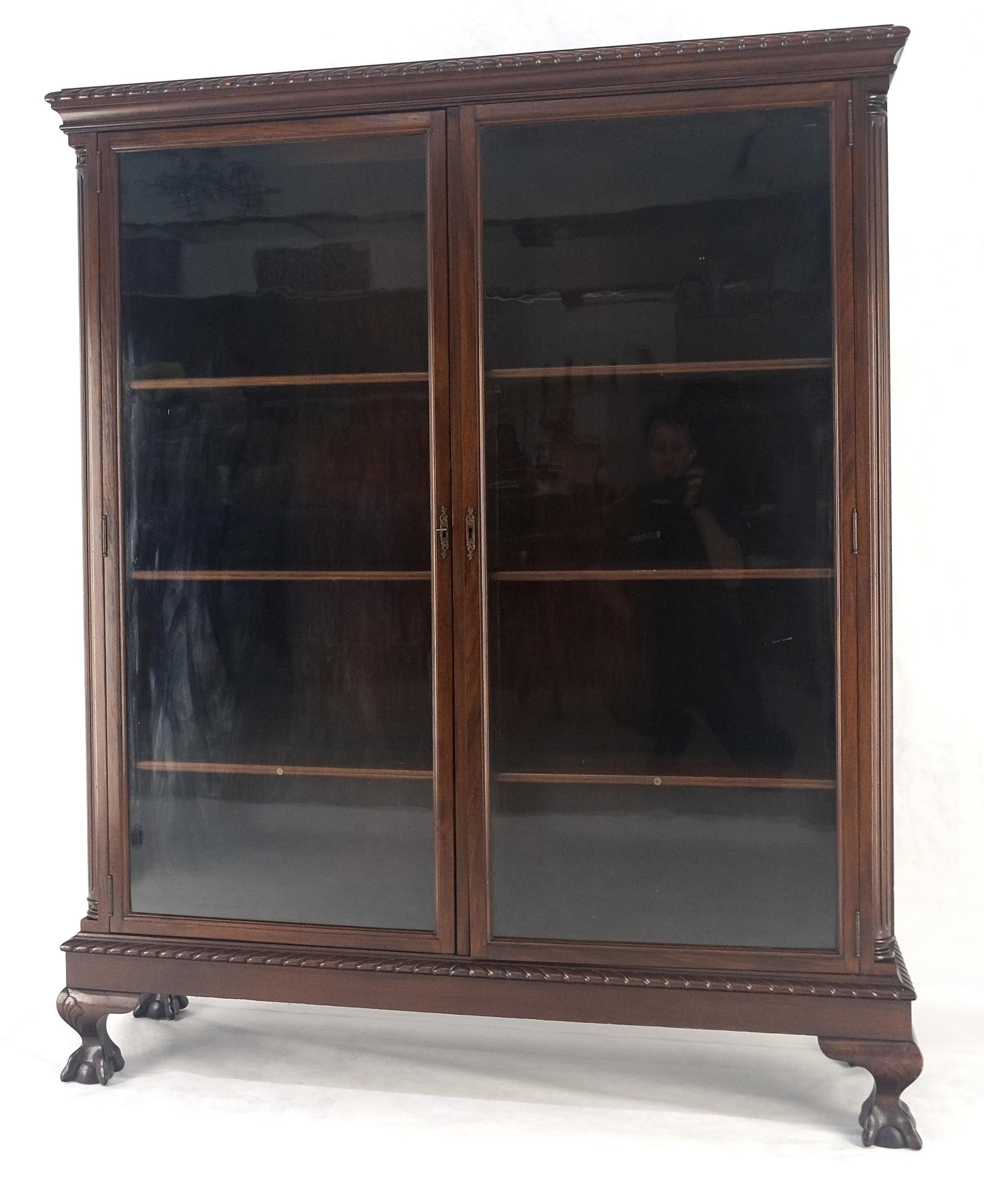 EstablishedLines Mahogany 2 Door Chippendale Style Carved Ball & Claw Feet Rope Edge Bookcase