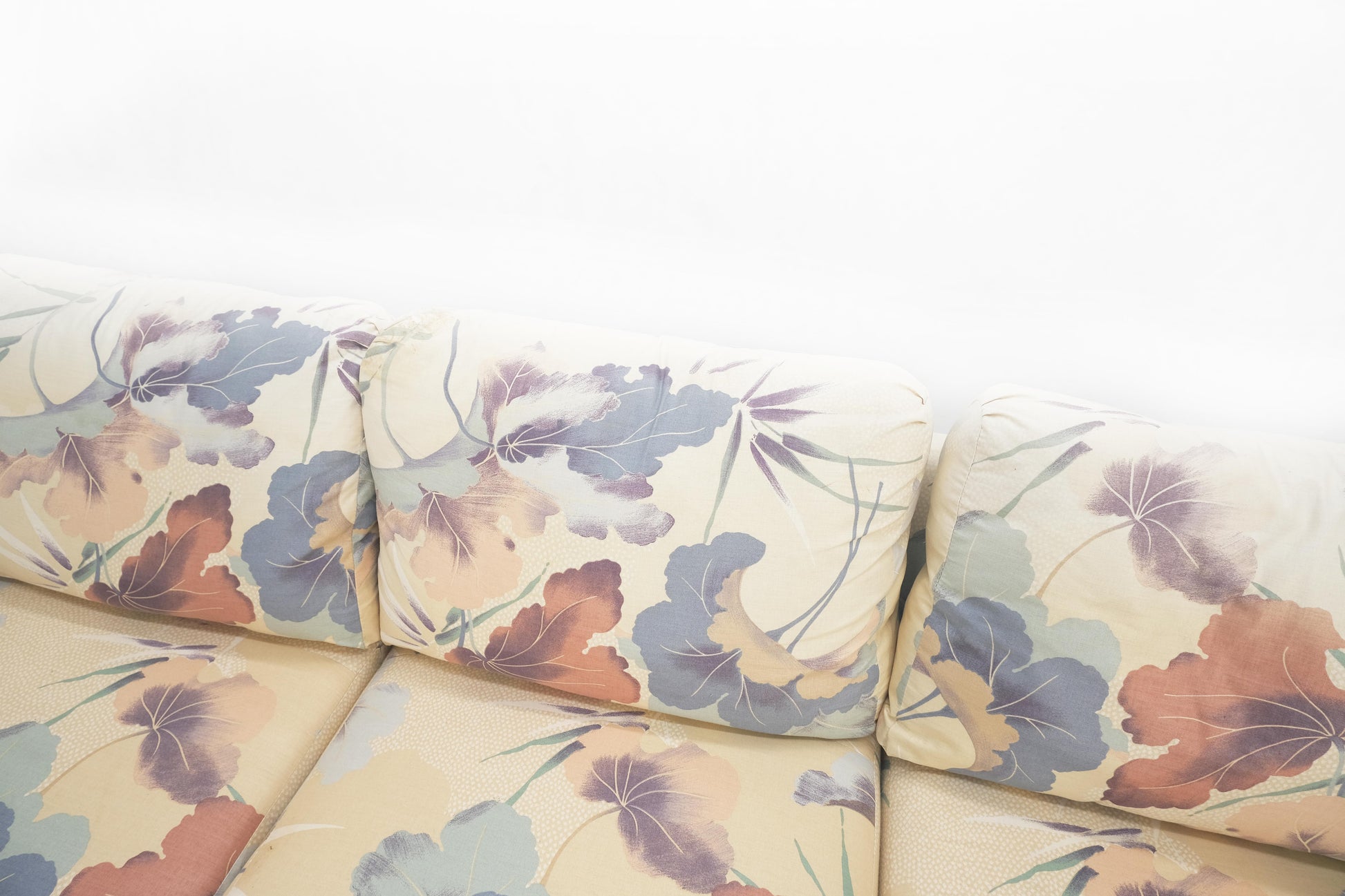 EstablishedLines Mid Century Three Seater Bamboo Frame Flowered Upholstery Sofa Couch