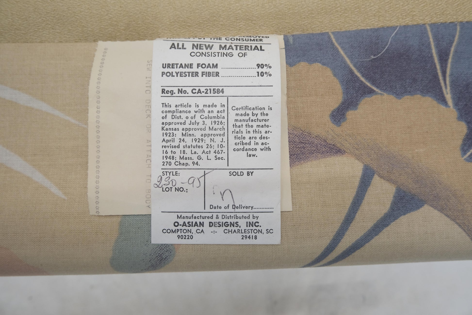 EstablishedLines Mid Century Three Seater Bamboo Frame Flowered Upholstery Sofa Couch