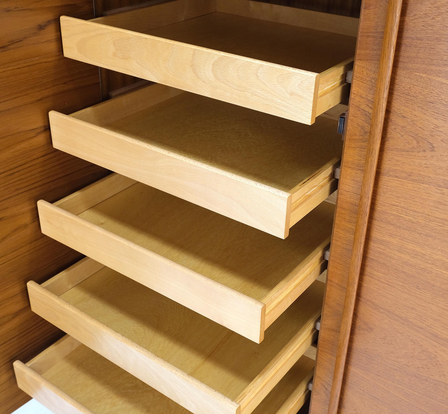 EstablishedLines Danish Mid-Century Modern Teak Side by Side Dresser Chest of Drawers Chifforobe