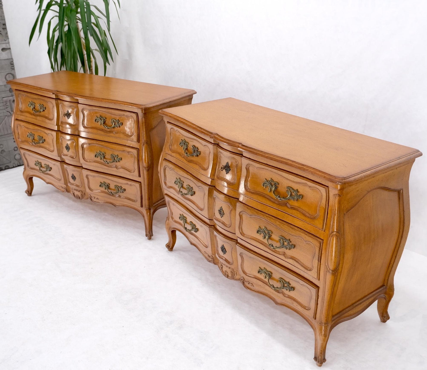 EstablishedLines Pair Country French Bombay Shape Three Drawers Dressers Commodes Chests 3 Drawer