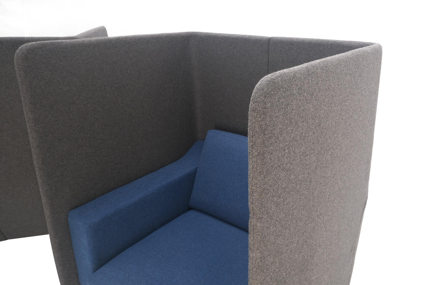 EstablishedLines Pair Mid Century Modern Wingback Lounge Chairs Blue Grey Wool Upholstery MINT!