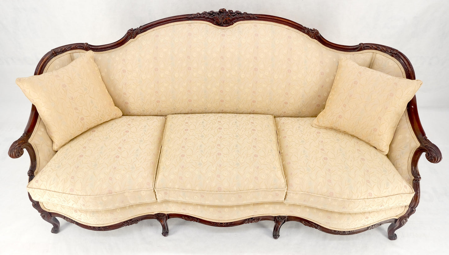 EstablishedLines Very Fine Carved Mahogany Frame Cream Upholstery Curved Back French Sofa MINT!